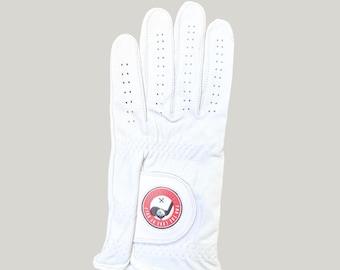 Just A Golfer Special Edition golfhandschoen, linkerhandschoen voor rechtshandige golfers, zachte rode en witte leren golfhandschoen heren, golfcadeau