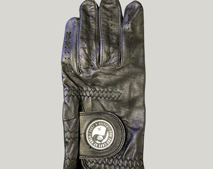 Men's Black Leather Golf Glove, Signature Design, Left Hand