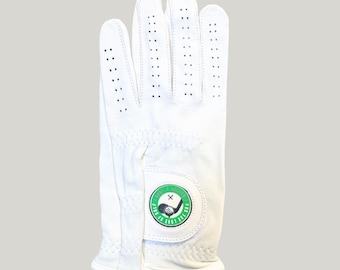 Just A Golfer Special Edition golfhandschoen, linkerhandschoen voor rechtshandige golfers, zachte witte en groene leren golfhandschoen heren, golfcadeau