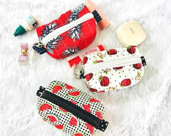 Mini Pouch With Keychain: Fruit Print Coin Purse