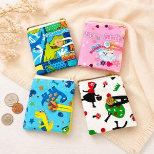Handmade Compact Wallet:  Fabric Coin Purse with Zipper, Riding Hood and Dinosaurs