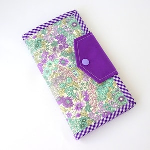 Portefeuille floral violet pour femme, porte-cartes pour téléphone, portefeuille minimaliste, cadeau pour maman, cadeau pour les moins de 25 ans
