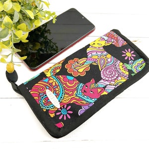 Cartera de gato, cartera con cremallera larga para mujer, cartera de teléfono, regalo para ella
