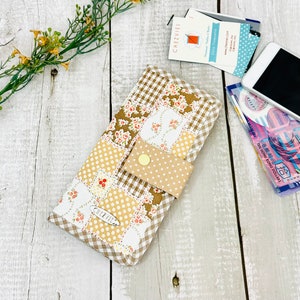 Cartera larga Patchwork con cremallera y tarjetero, floral beige marrón, regalo para menores de 25 años