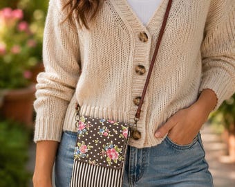 Small Crossbody Phone Bag: Vintage Inspired Purse with Vegan Leather Strap