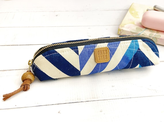 Slim Pencil Case in Blue Ikat, Digital Pen Case, Quilted Zipper Pencil  Pouch, Office School Supplies, Gift for Her 