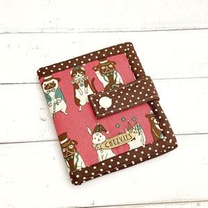 Cartera pequeña plegable, mini monedero, mini cartera para tarjetas, cartera pequeña para mujer, cartera de tela pequeña, cartera con estampado de perros, regalo para menores de 50 años para amantes de los perros