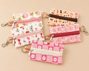 Fabric Zipper Pouch with Keychain, Mini Coin Purse