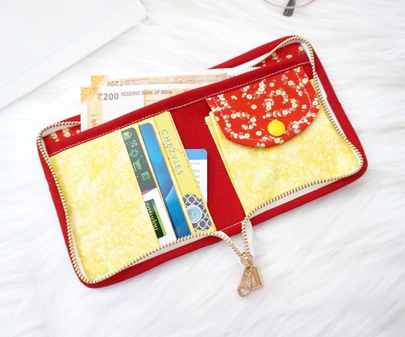 Red Floral Wallet Small Zipper Wallet for Women Fabric image 7