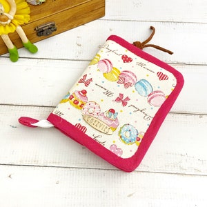 Cartera rosa pequeña con cremallera alrededor para mujer, mini cartera con estampado de donuts macaron, regalo para ella