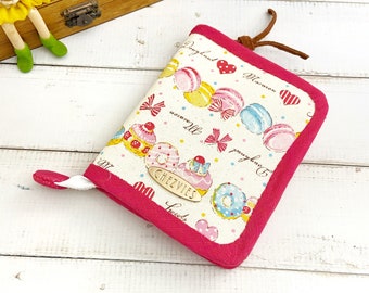 Pink Small Zip Around Wallet for Women, Macaron Doughnuts Print Mini Card Wallet, Gift for Her