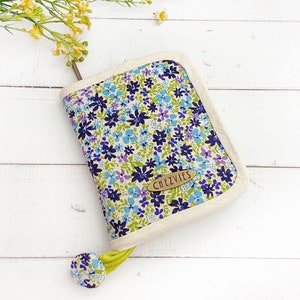 Zip autour du petit portefeuille en tissu, portefeuille en lin floral, idée cadeau pour la fête des Mères