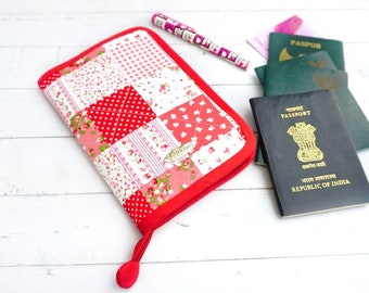 Patchwork Zippered Travel Passport Wallet, Multi Passport Holder, Travel Documents Organizer, Travel Gifts