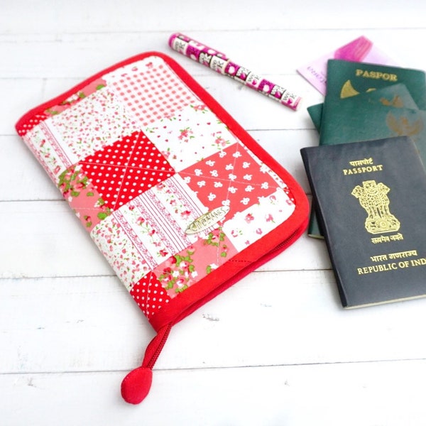 Patchwork Zippered Travel Passport Wallet, Multi Passport Holder, Travel Documents Organizer, Travel Gifts