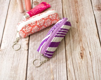 Quilted Lipstick Holder Keychain: Purple or Peach Lip Balm Bag Charm