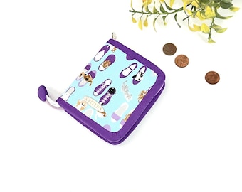 Blue Purple Small Zipper Wallet for Women, Cardholder Wallet, Cute Wallet, Patchwork Purse, Girl Shoes, Gift for Her