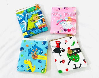 Joli portefeuille carré, petit portefeuille à deux volets avec fermeture à glissière, porte-cartes portefeuille, joli sac à main kawaii, cadeau pour enfant, portefeuille fait main, portefeuille pour livre d'histoires