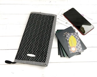 Black Family Passport Holder 6, Travel Document Organizer, Quilted Passport Wallet, Black and White Polka Dots