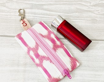 Pink Ikat  Mini EDC Pouch Keychain Coin Purse, Zippered Keyring Pouch, Gift for Her