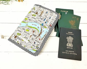 New York Map Passport Holder For 4 With Multiple Pockets and Card Holders,  Passport Wallet Travel Document Organizer