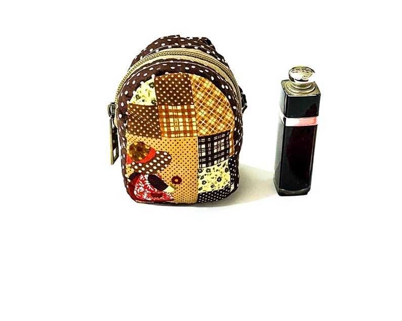 Patchwork Mini Backpack Keychain: Kawaii Bag Charm, Coin Purse, Air Pod Case image 2