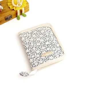 Monedero pequeño con cremallera alrededor de lino, cartera bifold pequeña, monedero portatarjetas, cartera bifold pequeña, cartera crema azul floral