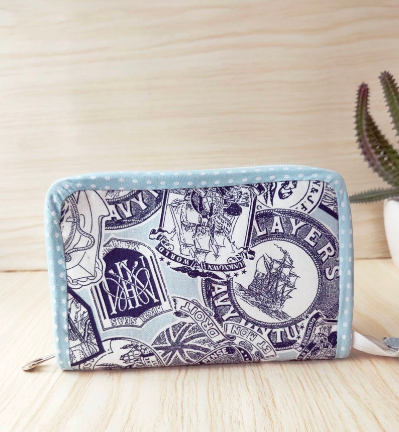 Navy Theme Blue Passport Holder Travel Card Wallet Zipper image 1