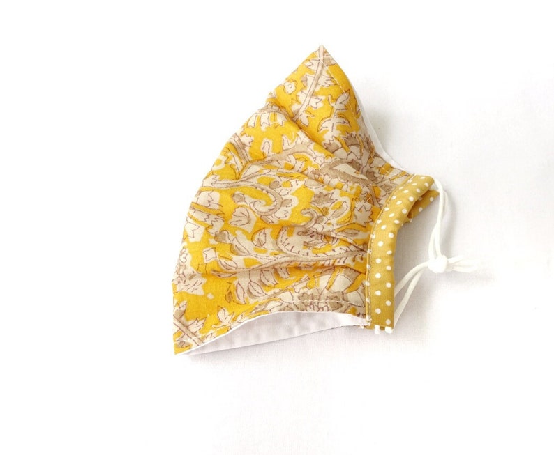 Yellow Floral Pleated Non Surgical Face Mask 2 Layer Cotton image 1