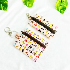 Porte-clés portefeuille avec carte chat avec fermeture à glissière, étui à capsule pneumatique, joli porte-monnaie, mini pochette en tissu, porte-monnaie portefeuille, pochette EDC, cadeaux pour elle