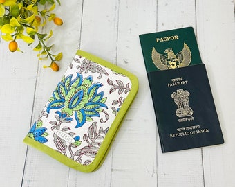 Block Print Floral Passport Cover, Passport Holder for Women, Gift for Her, Gift for Mom, Gift Under 20