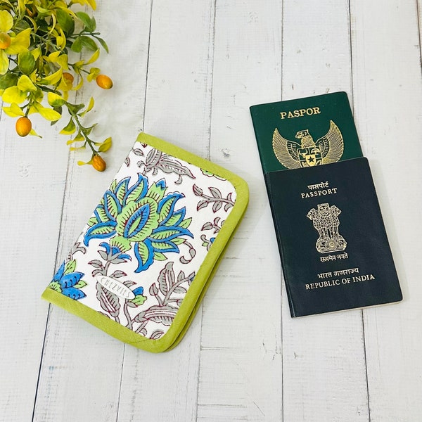 Block Print Floral Passport Cover, Passport Holder for Women, Gift for Her, Gift for Mom, Gift Under 20