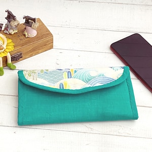 Green Trifold Long Slim Wallet for Women, Triple Fold Card Wallet Organizer, Handmade  Phone Wallet, Women's Clutch Purse, Gift For Her