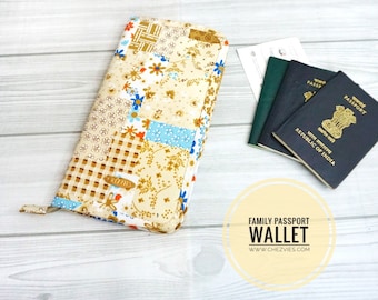 Brown Patchwork Family Passport Holder for 6, Family Travel Wallet,  Boarding Pass Holder, Multiple Passport Organizers