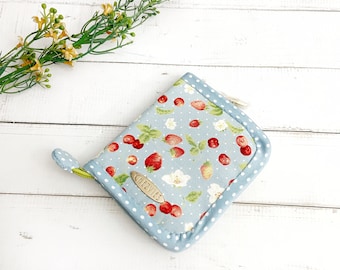 Strawberry Wallet, Small Wallet, Kawaii Wallet, Zipper Wallet, Fabric Wallet