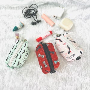 Mini Quilted Boxy Pouch with Keyring, Coin Purse, Mini Makeup Bag, Bag Charm, Sustainable Gift for Her