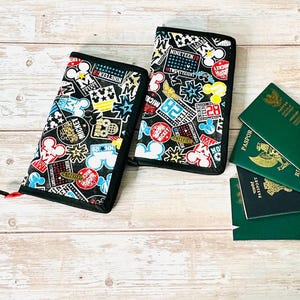 Black Mickey Family Passport Holder for 4,  Passport Wallet, Passport Cover, Large Travel Passport Organizer, Gift for Traveler