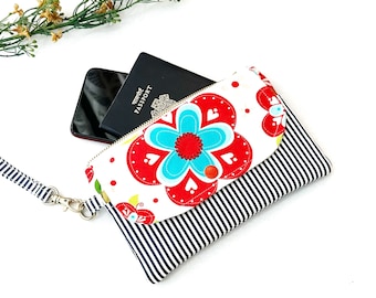 Floral Wristlet Wallet, Zippered Clutch, Cardholder Wallet, iPhone Pouch, Passport Bag, Gift Under