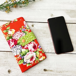 Cartera floral para mujer, cartera de tela hecha a mano, cartera larga, cartera delgada para teléfono, regalo para el Día de la Madre, regalo para mamá, cartera vegana