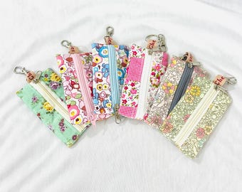 Lipstick Holder with Keychain: Floral Mini Fabric Pouch, Wallet Coin Purse