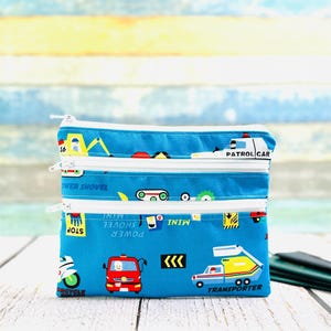 Bolsa organizadora de viaje azul, bolsa para pasaporte con múltiples cremalleras, bolsa para pasaporte con triple cremallera, idea de regalo de viaje, tema de vehículo de transporte