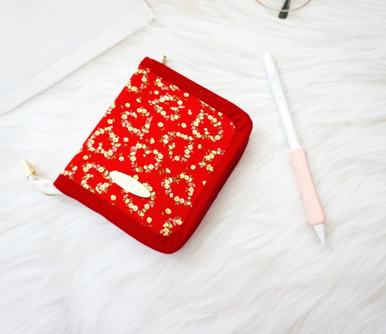 Red Floral Wallet Small Zipper Wallet for Women Fabric image 8