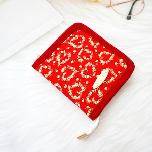 Red Floral Wallet Small Zipper Wallet for Women Fabric image 1