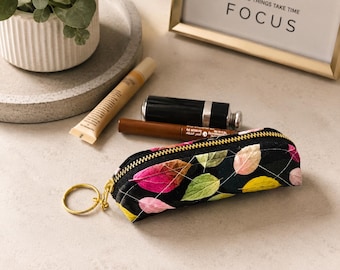 Quilted Lipstick Holder Keychain: Floral Lip Balm Bag, Purse Charm