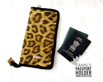 Leopard Zip Around Family Passport Holder for 6, Multi Passport Wallet, Passports and Travel Documents Organiser, Gift for Family