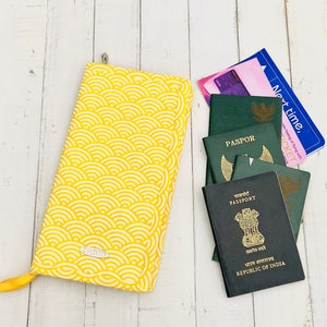 Yellow Zip Around Family Passport Holder for 6, Multi Passport Wallet, Passports and Travel Documents Organiser
