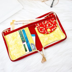 Red Floral Wallet Small Zipper Wallet for Women Fabric image 2