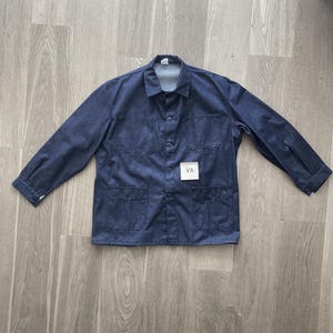 Vintage large French veste / veston work wear Bleu de travail dead stock / unworn jeans blue