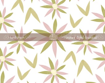 Patrón de flores sin costuras 300 DPI PNG dibujado a mano Descarga instantánea Papeles de superficie de tela digital Diseño de vinilo Fondo de pantalla Patrón Archivo