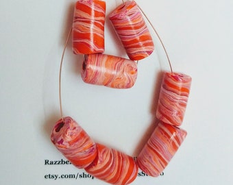 Orange Melon And Peach Tube Beads Set Of 7 Orange Melon And Peach Tube Beads Set Of 7