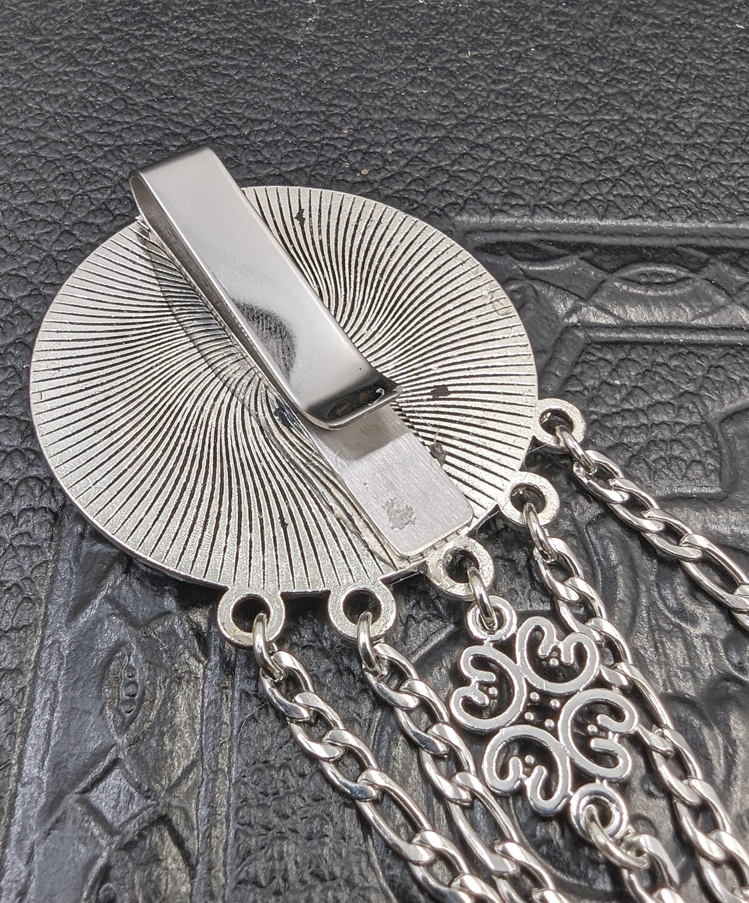 Round Floral Chatelaine with Waist Clip  5 Chains and Hooks for Fiber Arts